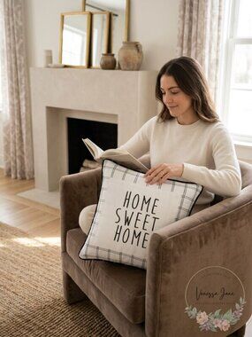 LACOURTE Home Sweet Home 20X20 Square Decorative Pillow – White